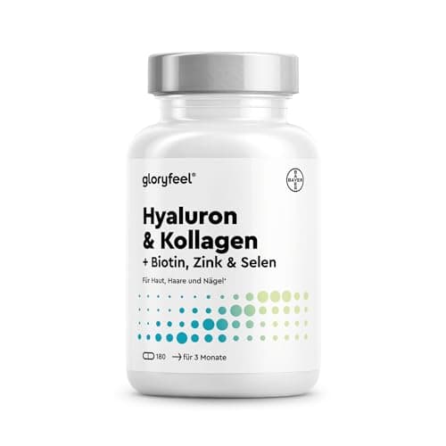 Weiße Kunststoffdose gloryfeel Hyaluron & Kollagen mit Biotin, Zink, Selen, 180 Kapseln, weißer Hintergrund