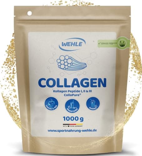 Wehle Collagen Pulver - 1000g Peptide Typ 1, 2 & 3, Kollagen Hydrolysat