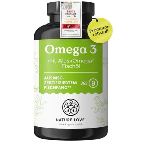 Nature Love Omega 3 365 kleine Kapseln -360 mg EPA in Hellgelb