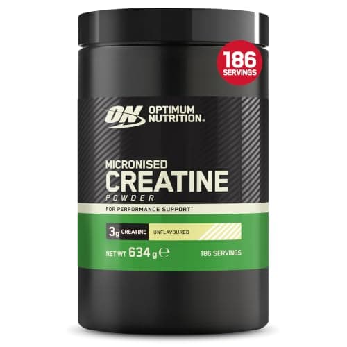 Schwarz-grüne Dose Optimum Nutrition Micronised Creatine Powder, 634 g, 186 Servings, weißer Hintergrund