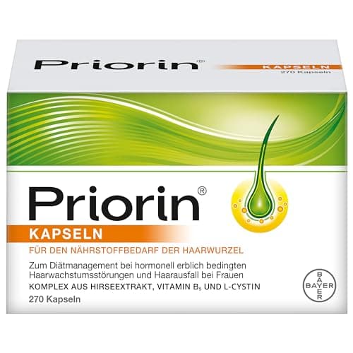 Grün-weiße Faltschachtel Priorin Kapseln mit 270 Kapseln, Bayer-Logo, weißer Hintergrund